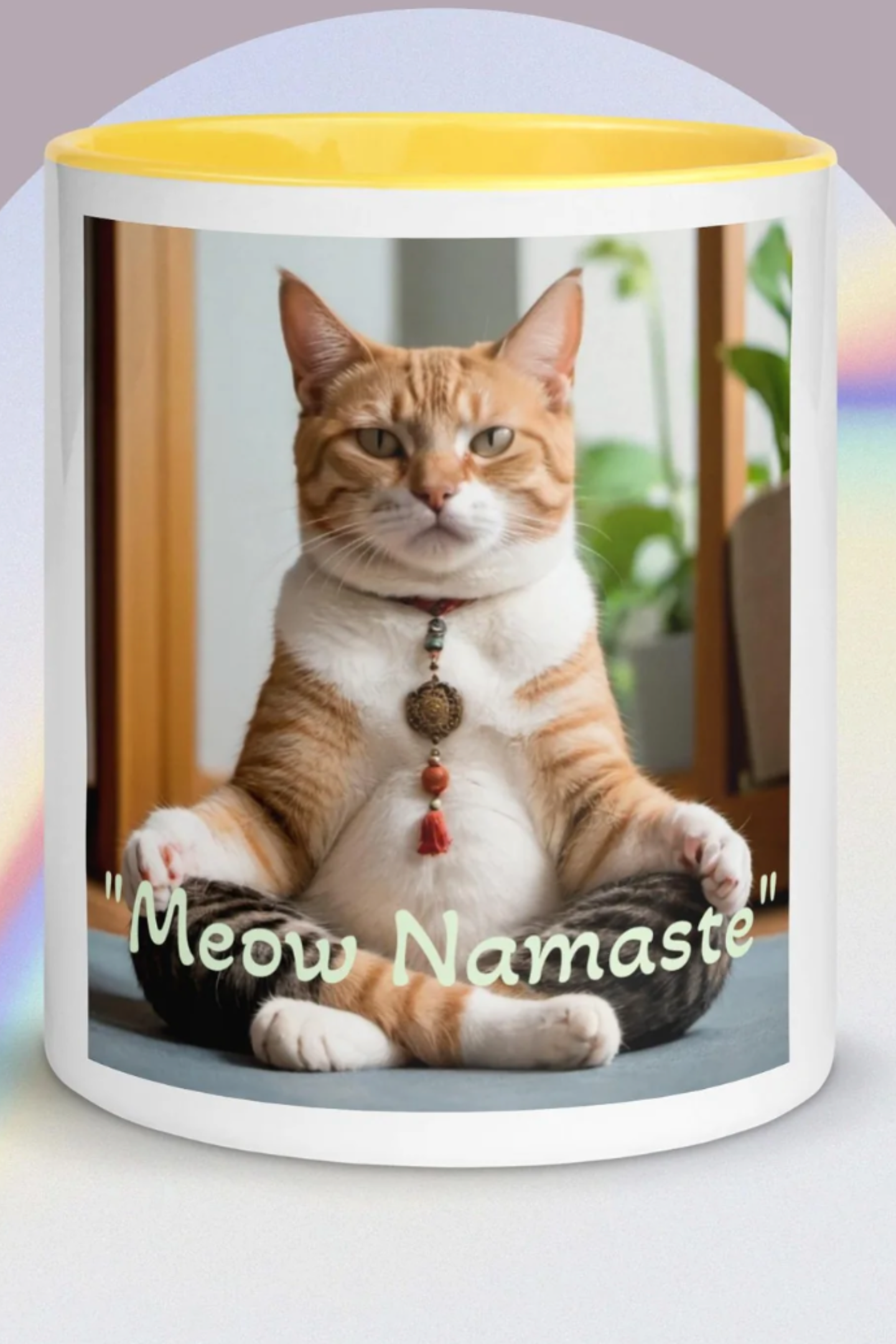 Cat Namaste Mug with Color Inside